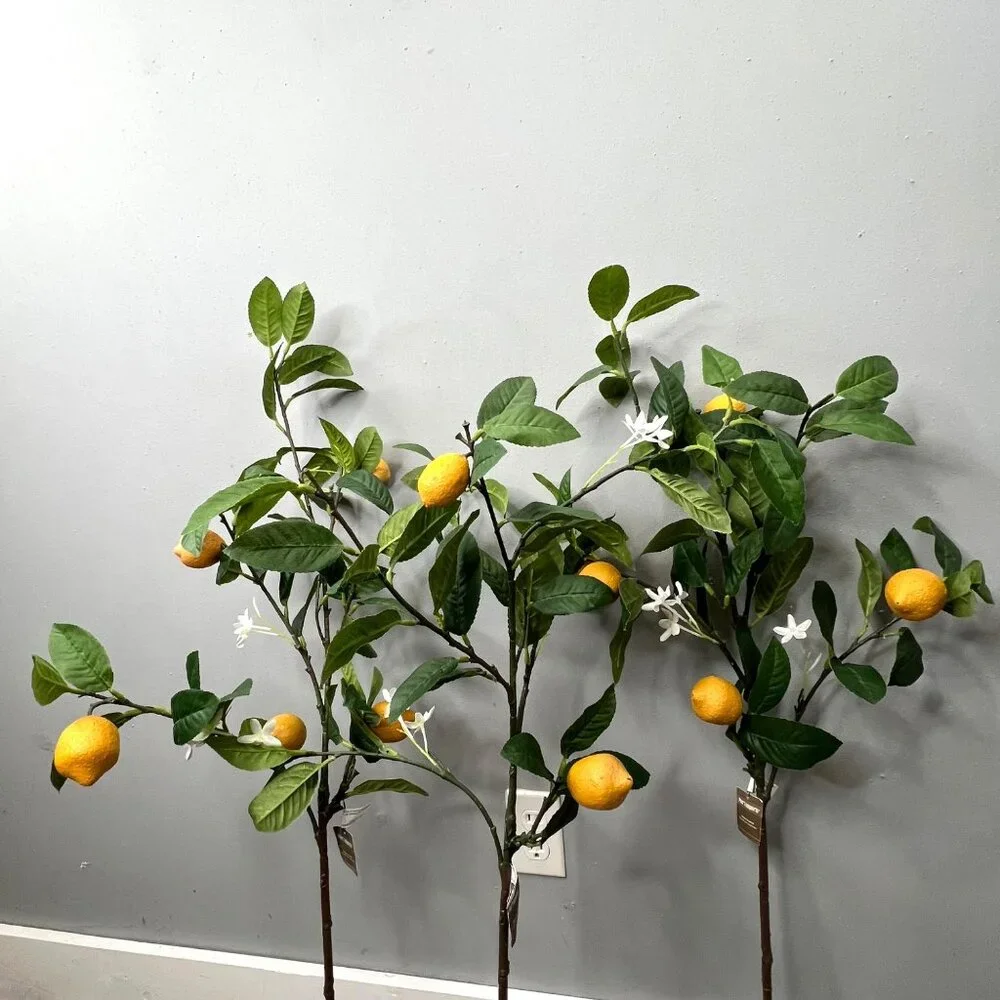 Pier 1 Imports Lemon Tree Branch Spray Faux Leaves Fruit Lot of 3 Large NWT